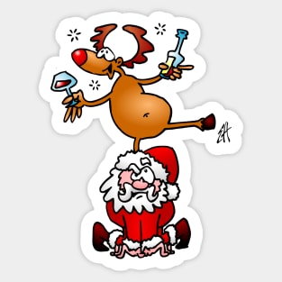 Reindeer is having a drink on Santa Claus Sticker